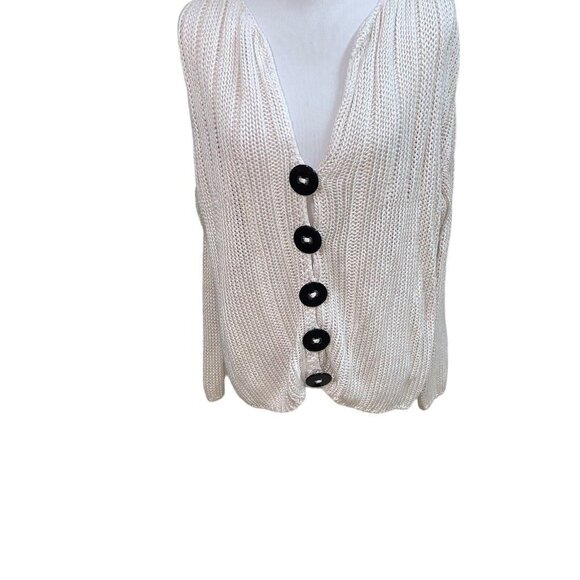 PURE Handknit Women's Knit Cardigan Sweater S/M Big Decorative Buttons Beige - Picture 3 of 8